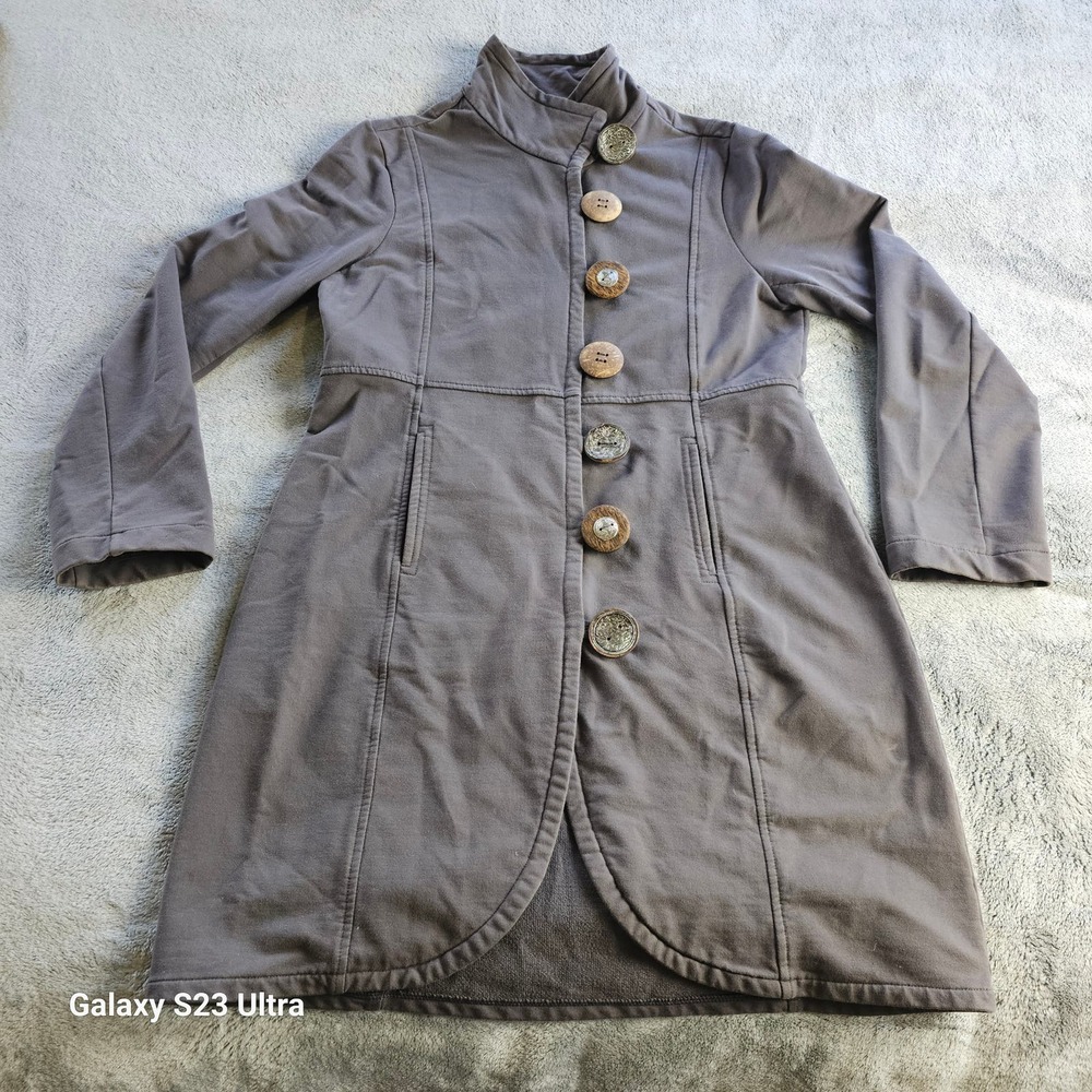 Soft Surroundings Gray Button Front Long Cotton Blend Jacket Small, car coat